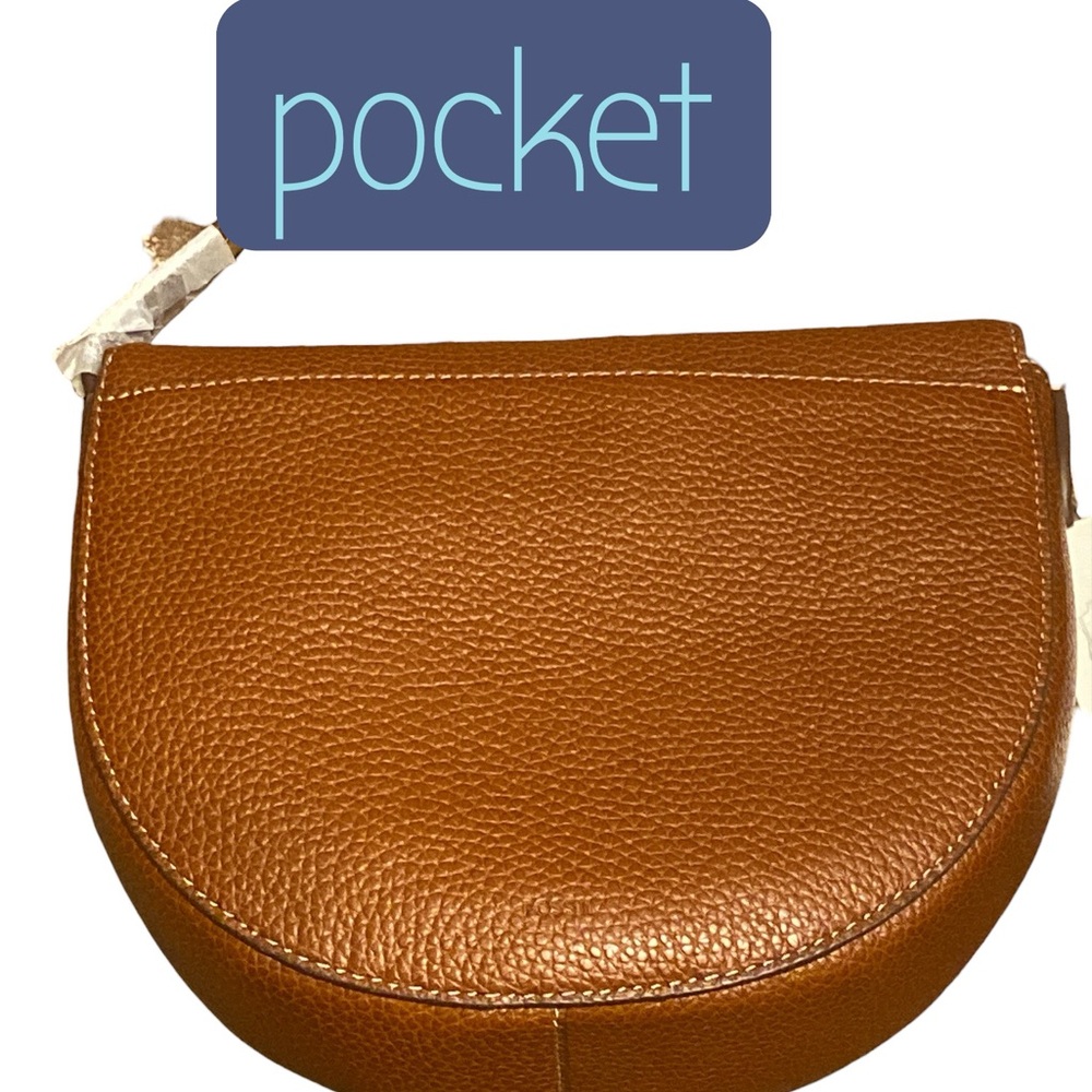Fossil Tan Leather Crossbody Bag with Buckle Closure - Picture 3 of 6